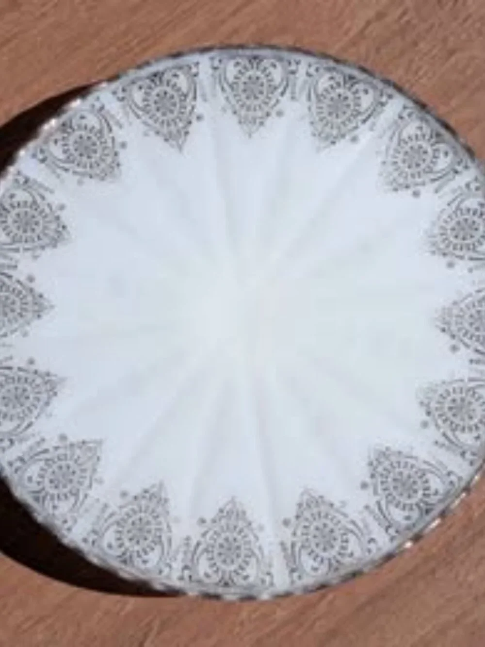 Vintage White Milk Glass Pedestal Cake Stand with Silver Floral Overlay Wedding